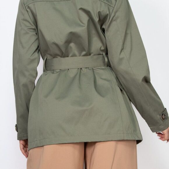 Olive Fall Winter Double-breasted notch belted coat - Picture 2 of 5